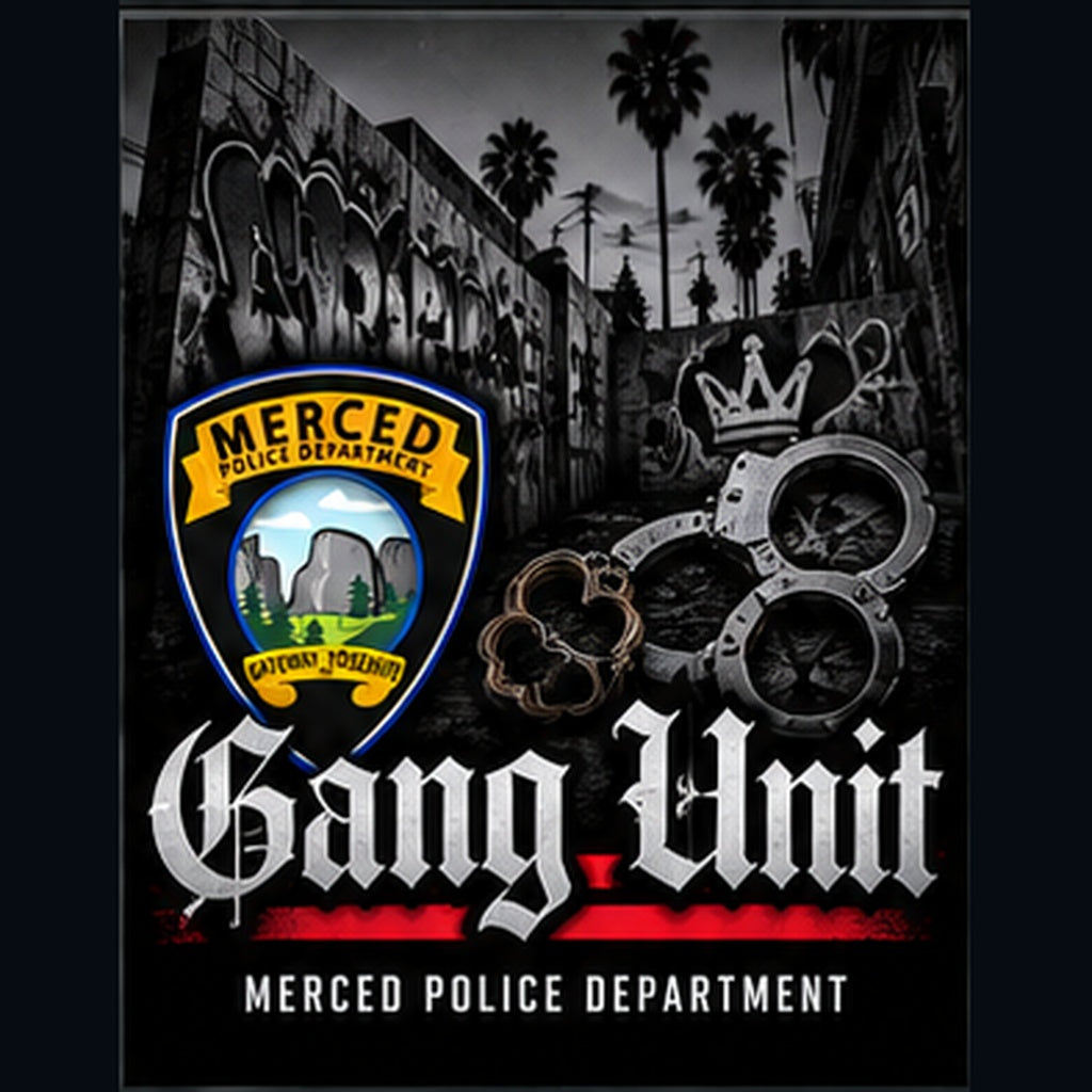 Merced Police Department Gang Unit collection cover for gang team apparel and 186.22 designs