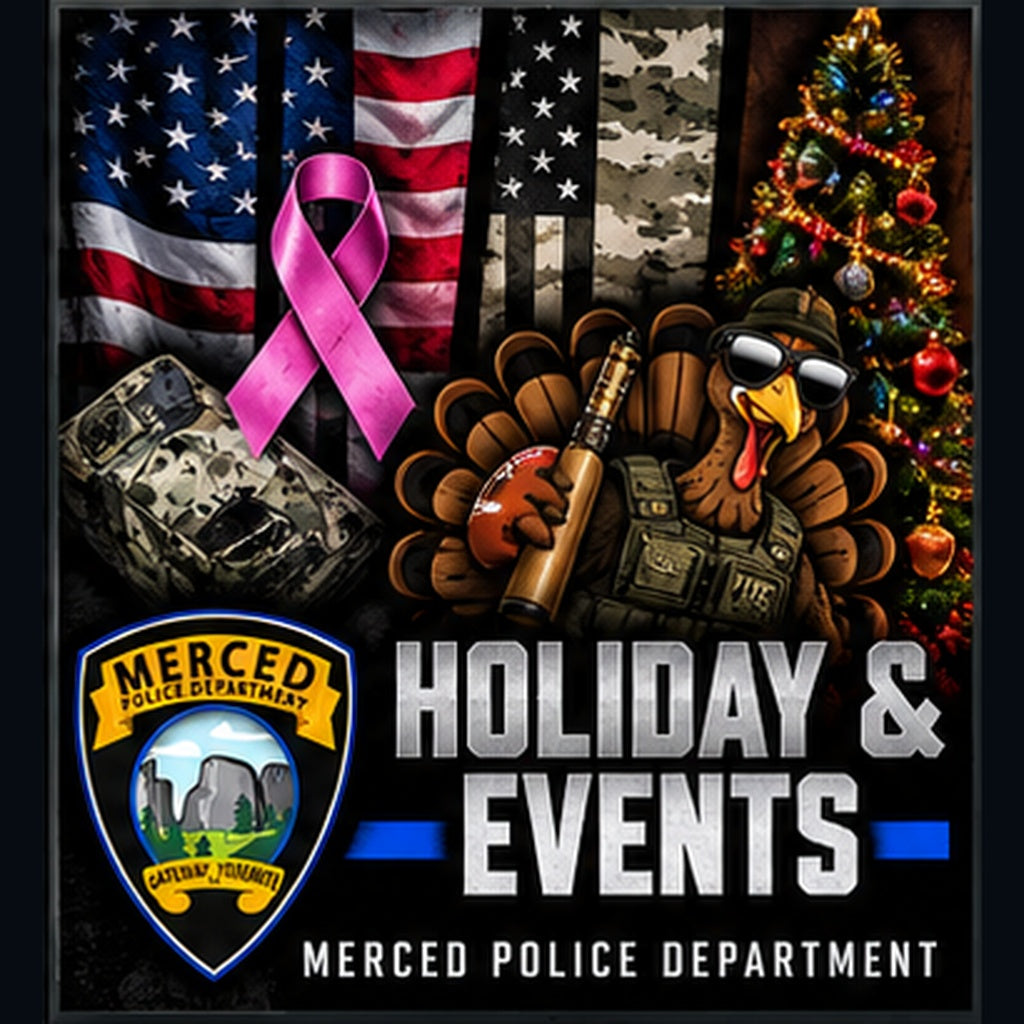 Merced Police Department Holiday and Events apparel collection cover for seasonal designs