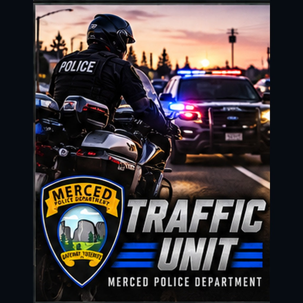 Merced Police Department Traffic Unit collection cover for motorcycle and traffic team merchandise