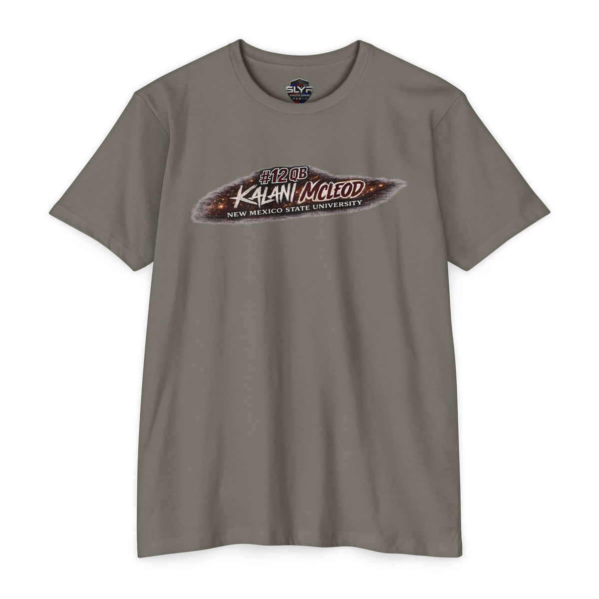 Kalani McLeod #12 New Mexico State football T-shirt by SLYR Apparel - product view 2