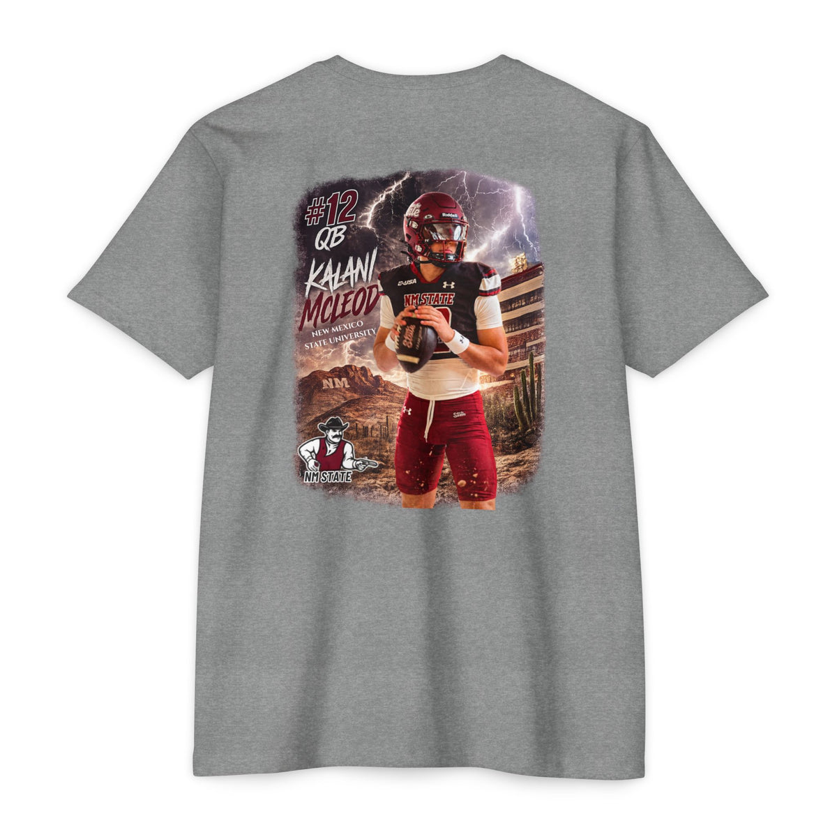 Kalani McLeod #12 New Mexico State football T-shirt by SLYR Apparel - product view 9