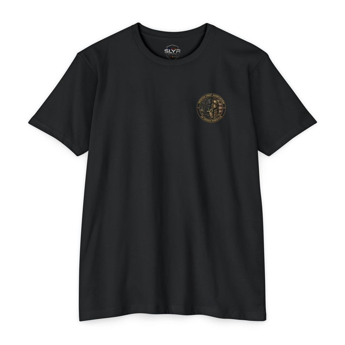 SWAT Association T‑Shirt — 'In Omnia Paratus' Tactical Skull Logo - SLYR Apparel