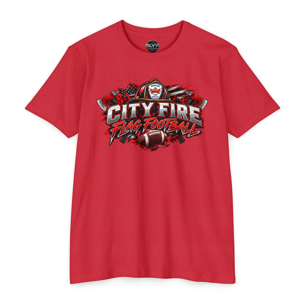 City Fire flag football graphic T-shirt by SLYR Apparel - product view 2
