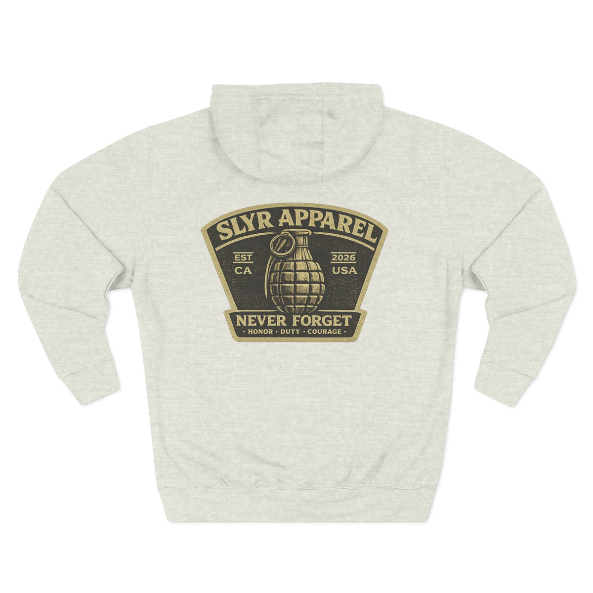 SLYR Apparel Never Forget grenade back patch fleece hoodie