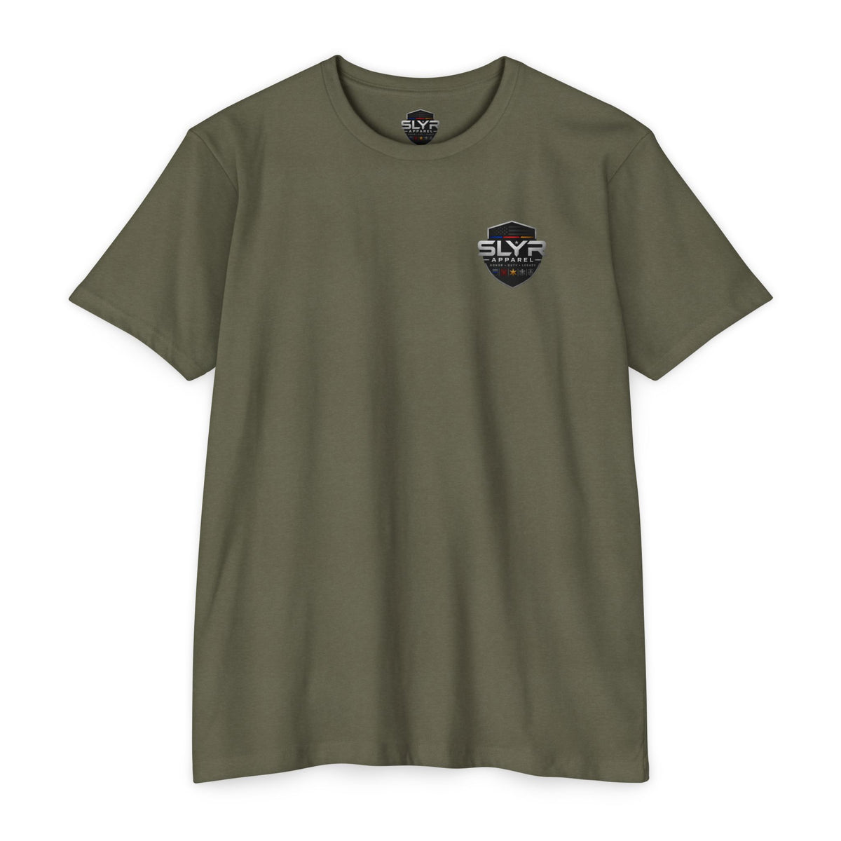 SLYR Apparel Shield distressed American flag graphic T-shirt