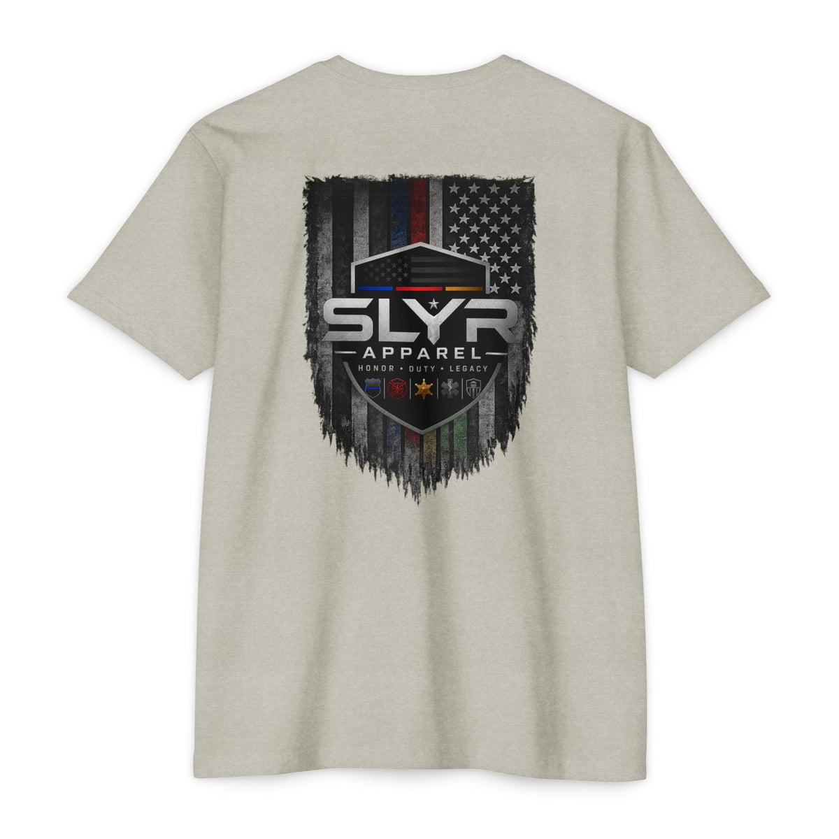 SLYR Apparel Shield distressed American flag graphic T-shirt