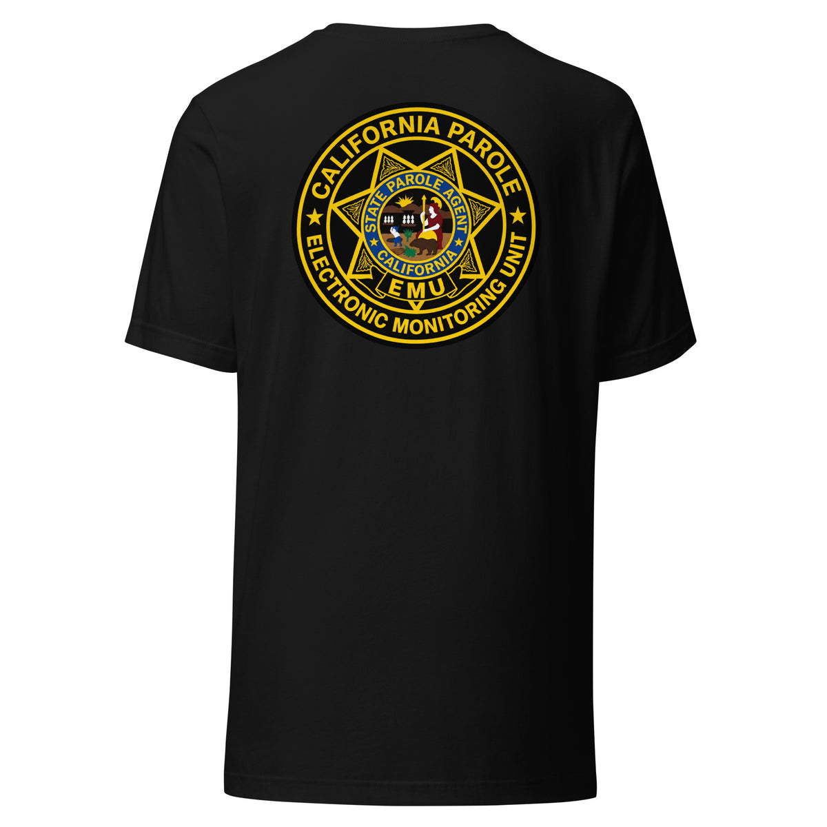 CDC Parole EMU Unit T-Shirt by SLYR Apparel in black – back view