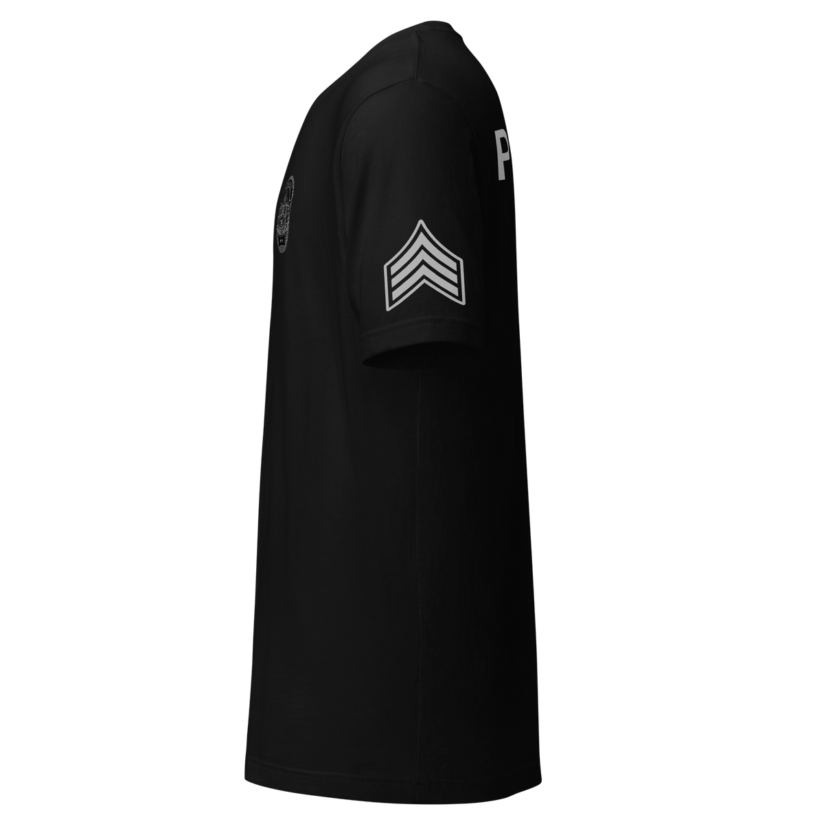 SLYR Apparel Merced Police Department Sergeant D-Flex print black T-shirt left-side view