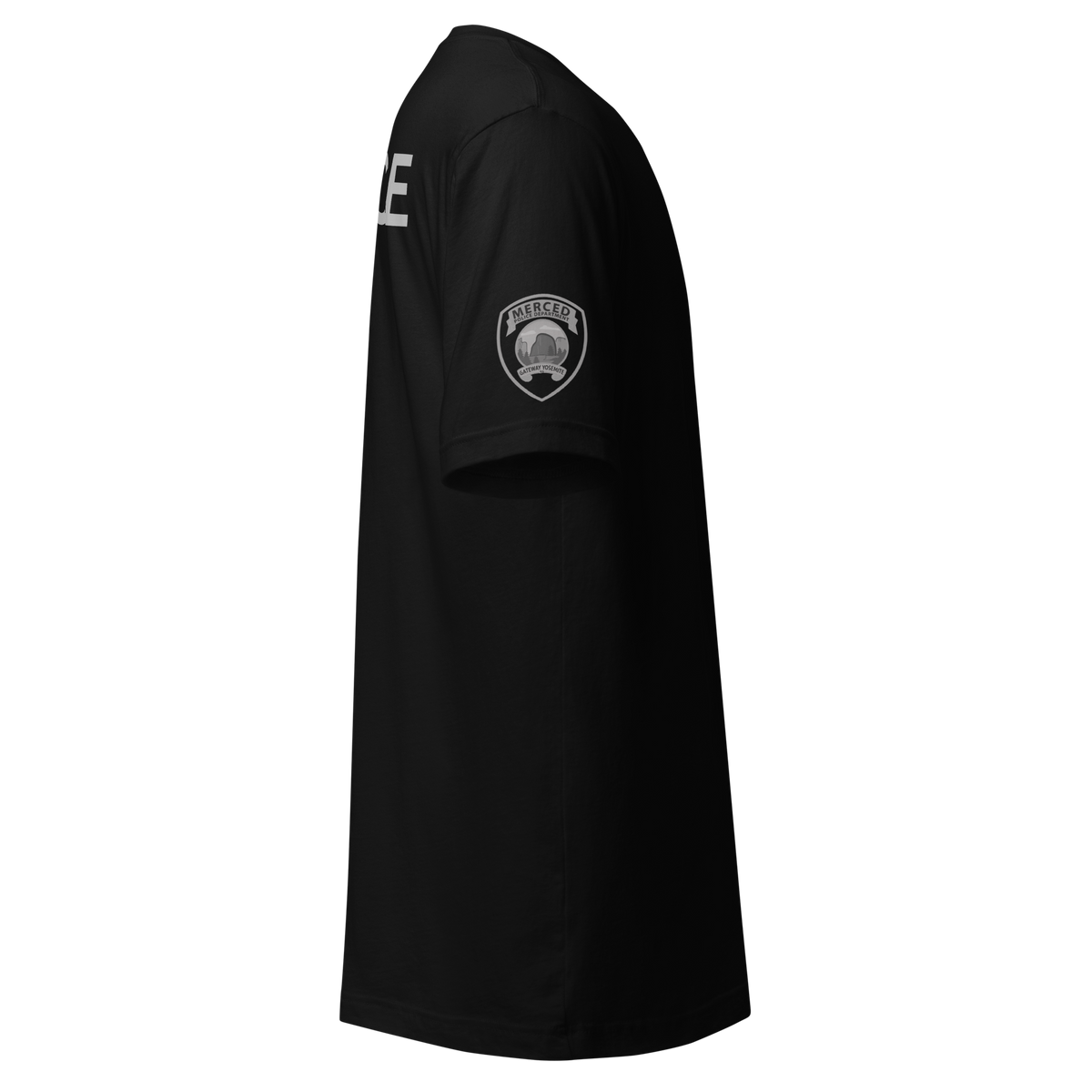 SLYR Apparel Merced Police Department Officer D-Flex print black T-shirt right-side view