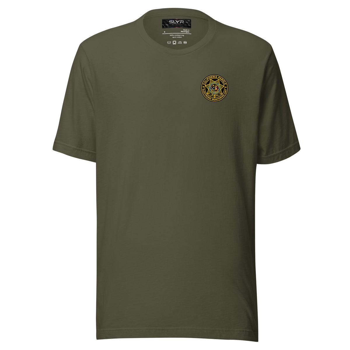 CDC Parole EMU Unit T-Shirt by SLYR Apparel in military green – front view