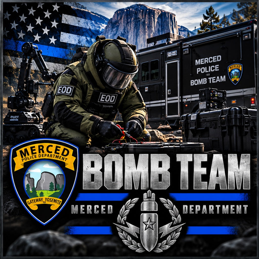 Merced Police Department Bomb Team apparel and Bomb Squad merchandise collection cover
