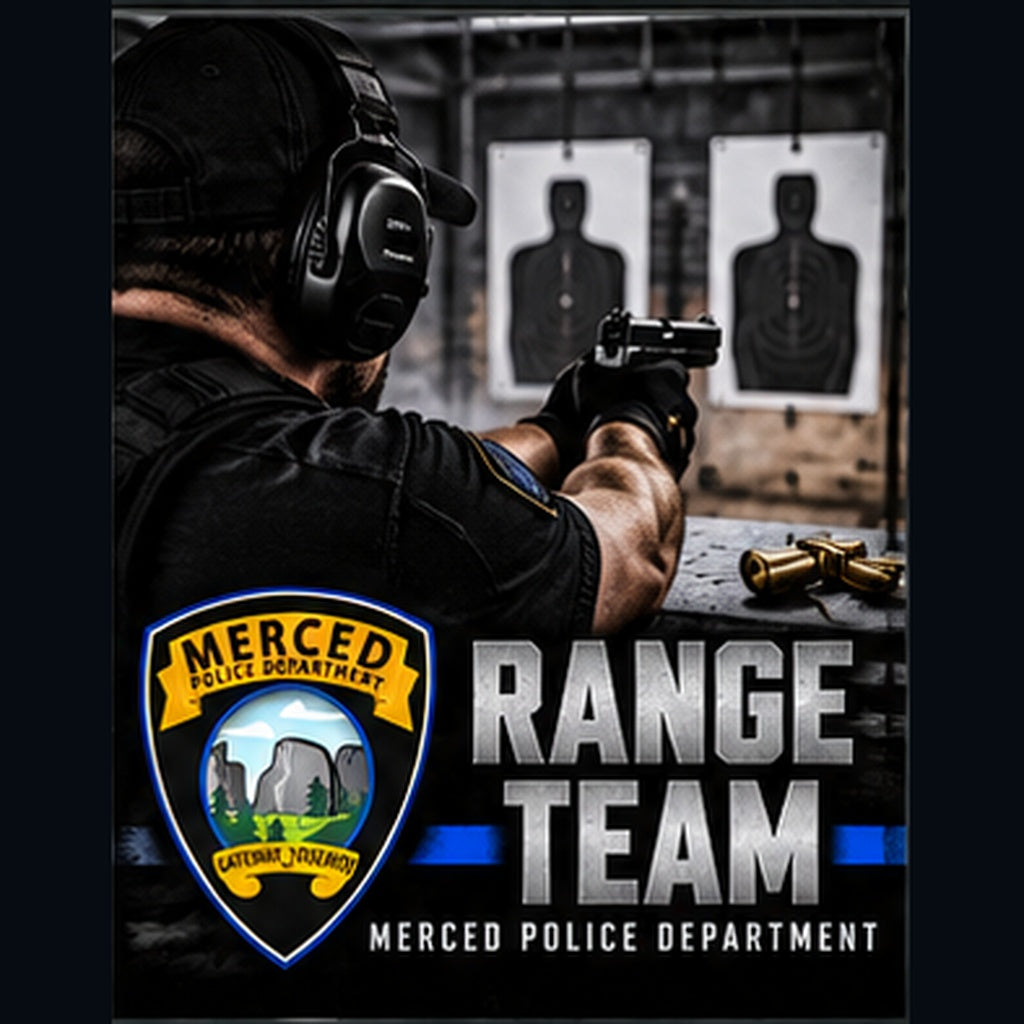 Merced Police Department Range Team collection cover for instructor apparel and accessories