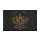 Merced Police SWAT double-sided black and gold flag with team emblem