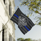 Double-sided Merced Police SWAT flag with silver emblem and thin blue line artwork