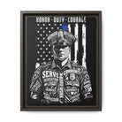 SLYR Apparel Honor Duty Loyalty patriotic framed canvas wall art - product view 10 with American flag service tribute