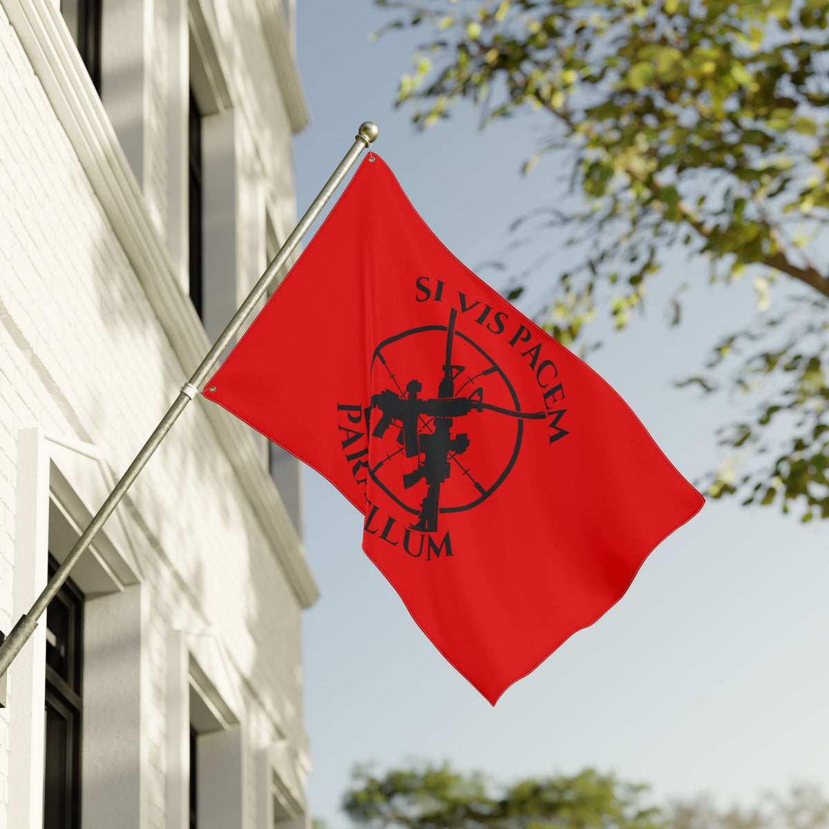 Merced PD Range Team double-sided polyester flag with crossed-rifle emblem
