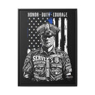 SLYR Apparel Honor Duty Loyalty patriotic framed canvas wall art - product view 8 with American flag service tribute