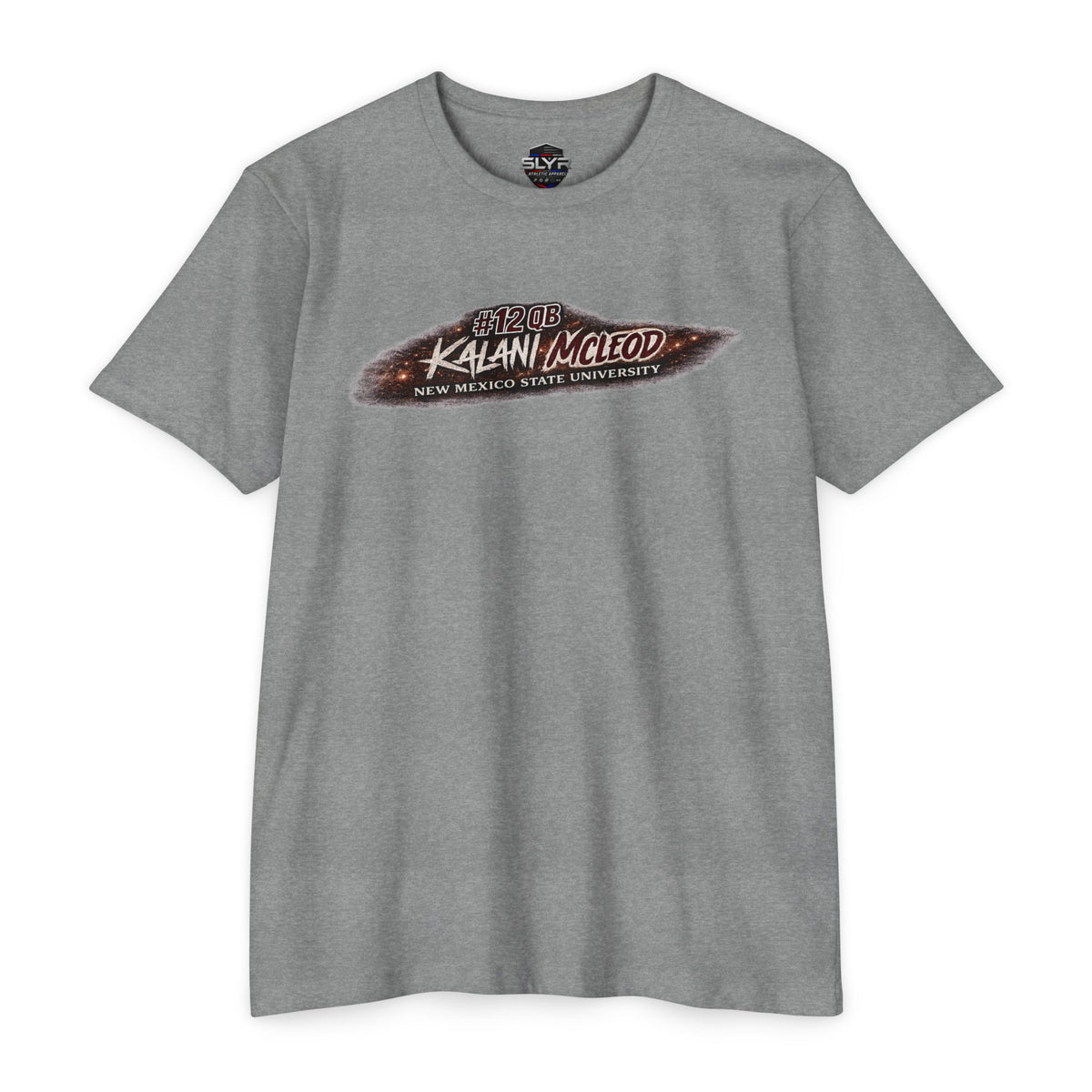 Kalani McLeod #12 New Mexico State football T-shirt by SLYR Apparel - product view 3