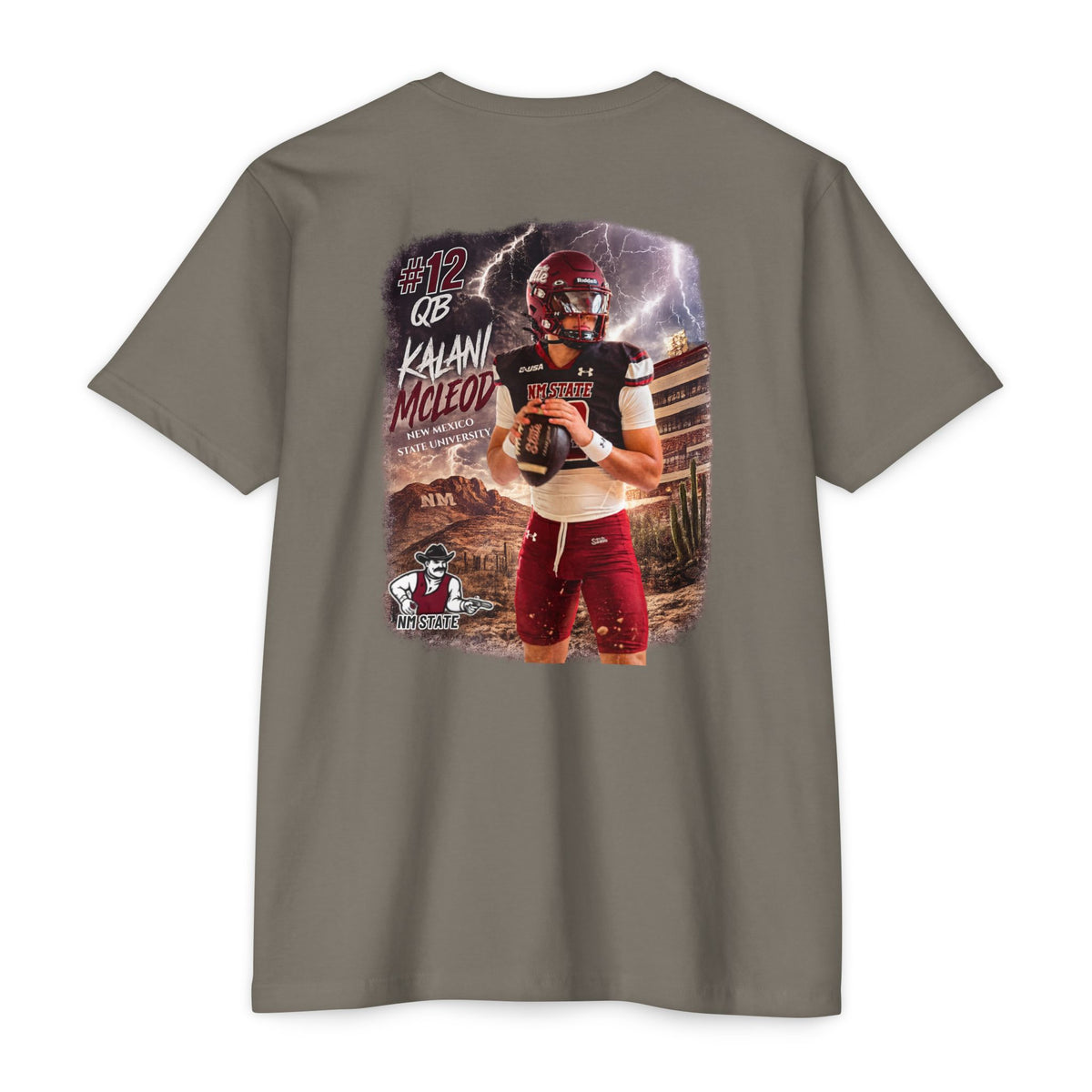 Kalani McLeod #12 New Mexico State football T-shirt by SLYR Apparel - product view 8