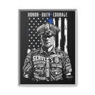 SLYR Apparel Honor Duty Loyalty patriotic framed canvas wall art - product view 5 with American flag service tribute