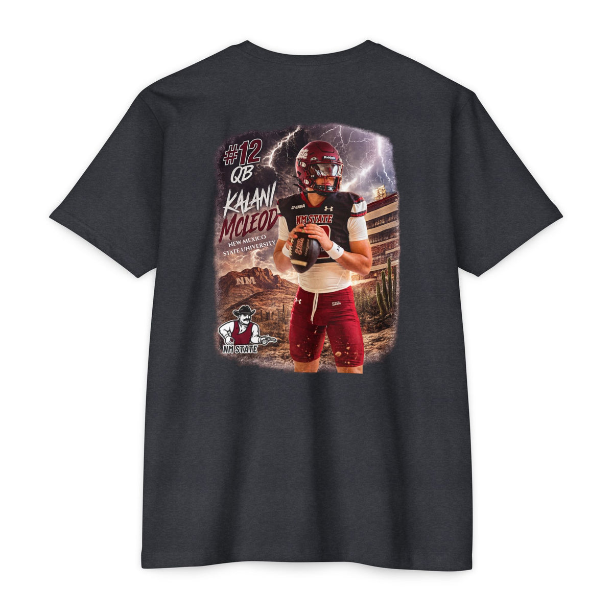 Kalani McLeod #12 New Mexico State football T-shirt by SLYR Apparel - product view 10