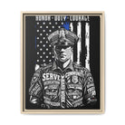 SLYR Apparel Honor Duty Loyalty patriotic framed canvas wall art - product view 1 with American flag service tribute