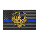 Gold Merced Police SWAT emblem flag with subdued American flag and thin blue line