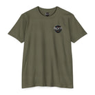 SLYR Apparel Shield T-shirt with distressed American flag and logo graphics