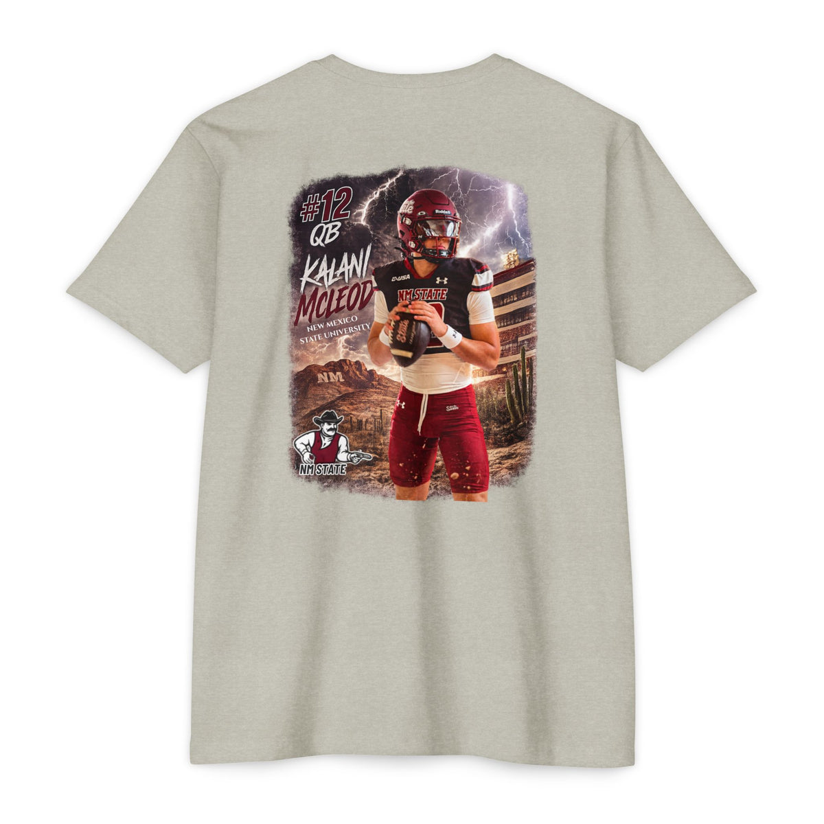 Kalani McLeod #12 New Mexico State football T-shirt by SLYR Apparel - product view 11