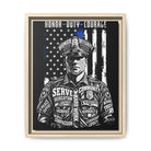 SLYR Apparel Honor Duty Loyalty patriotic framed canvas wall art - product view 11 with American flag service tribute