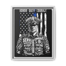 SLYR Apparel Honor Duty Loyalty patriotic framed canvas wall art - product view 9 with American flag service tribute