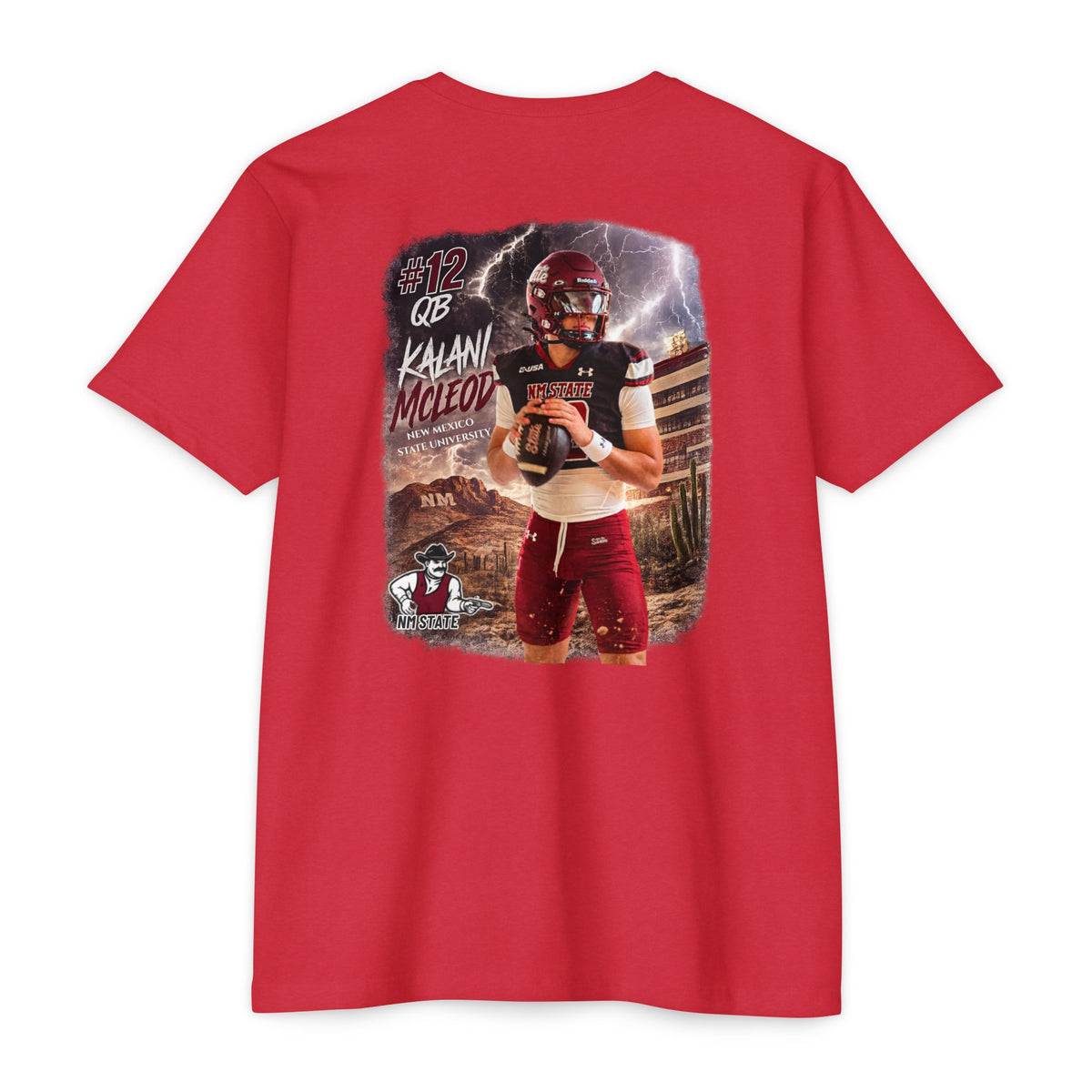 Kalani McLeod #12 New Mexico State football T-shirt by SLYR Apparel - product view 6
