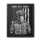 SLYR Apparel Honor Duty Loyalty patriotic framed canvas wall art - product view 12 with American flag service tribute