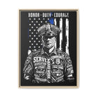 SLYR Apparel Honor Duty Loyalty patriotic framed canvas wall art - product view 7 with American flag service tribute