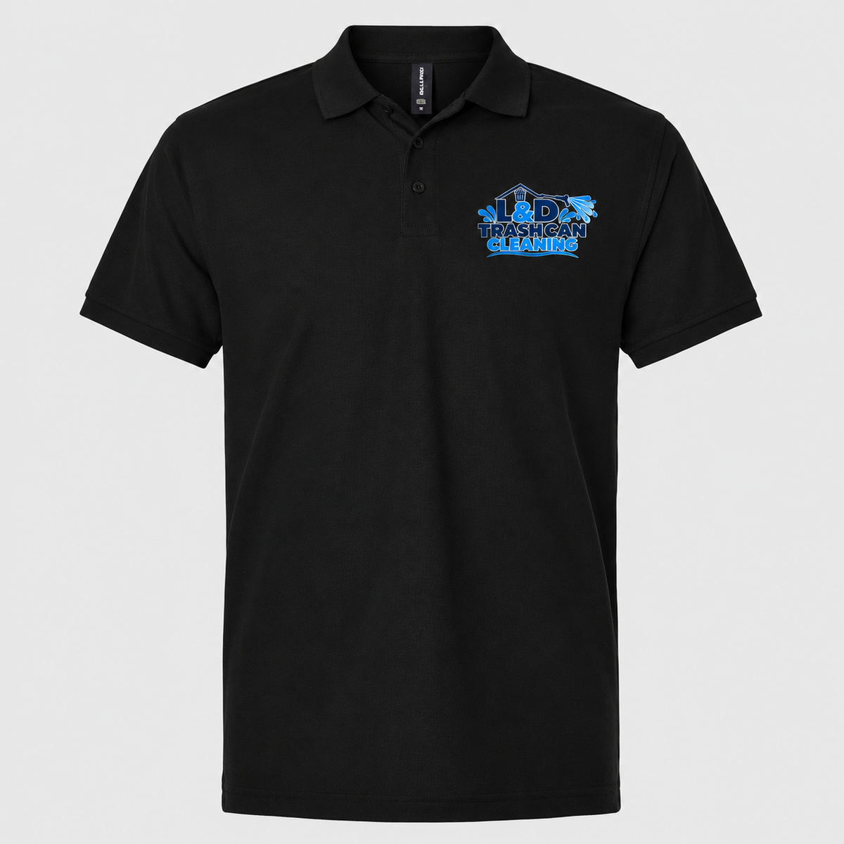 L&D Trash Can Cleaning branded business polo modeled apparel image 1