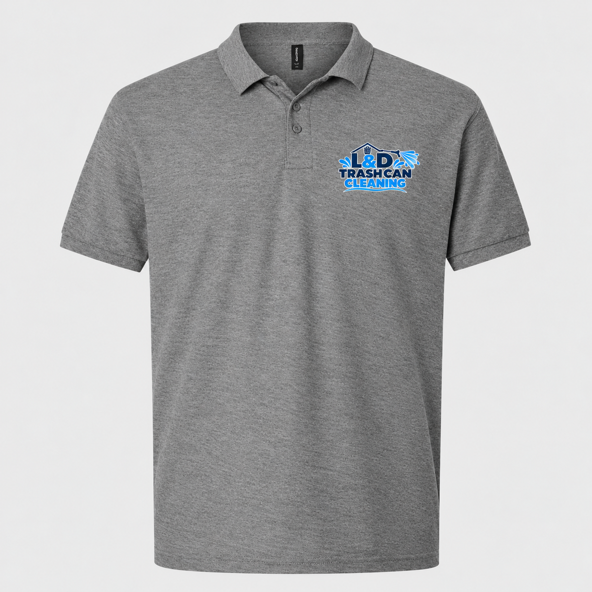 L&D Trash Can Cleaning branded business polo modeled apparel image 3