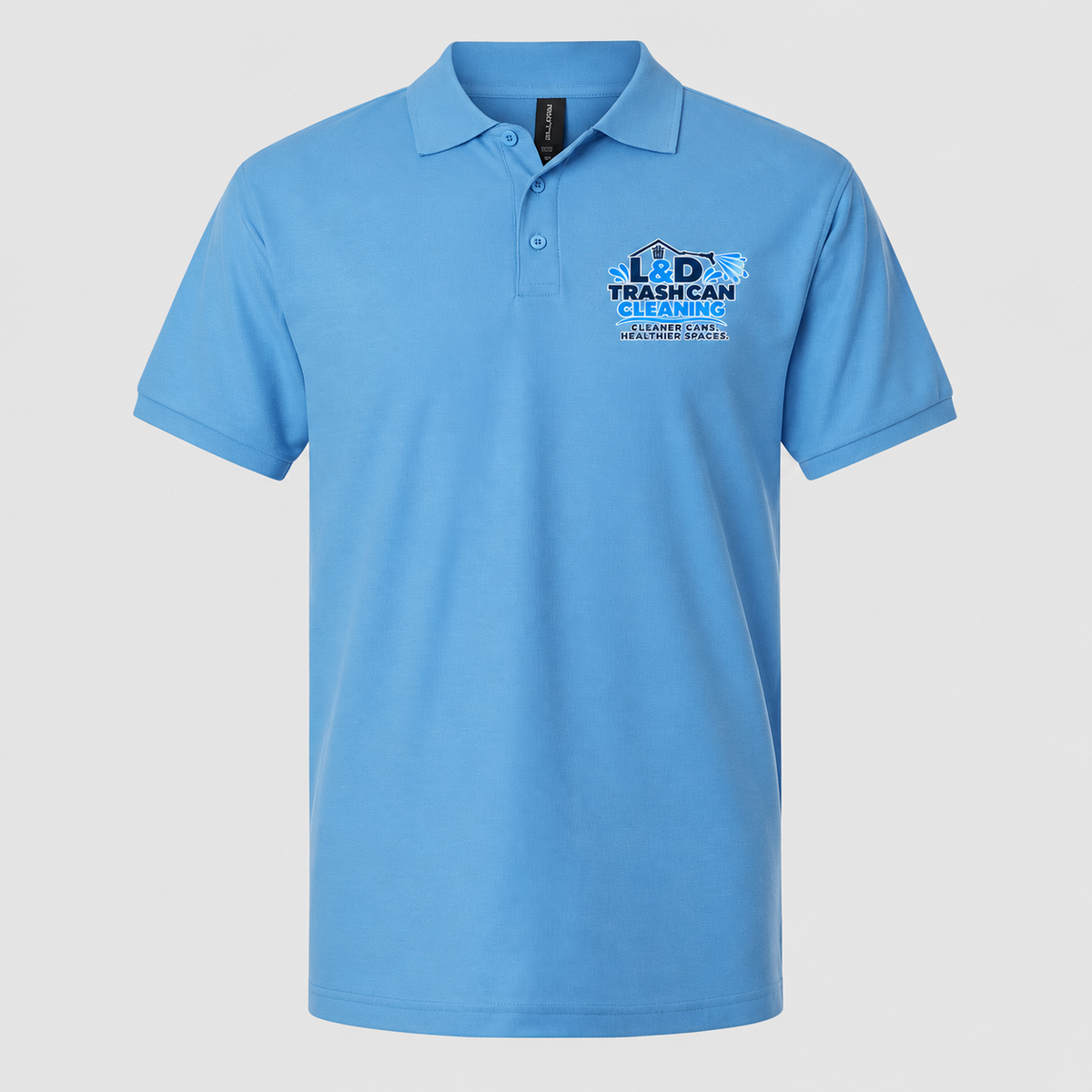 L&D Trash Can Cleaning branded business polo modeled apparel image 2