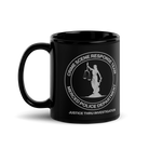 CSRT black ceramic coffee mug by SLYR Apparel — handle left view