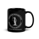 CSRT black ceramic coffee mug by SLYR Apparel — handle right view
