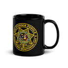 CDC Parole EMU black glossy ceramic coffee mug 11 oz – right-handle view – SLYR Apparel