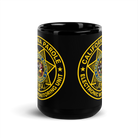 CDC Parole EMU black glossy ceramic coffee mug 15 oz – front view – SLYR Apparel