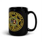 CDC Parole EMU black glossy ceramic coffee mug 15 oz – right-handle view – SLYR Apparel