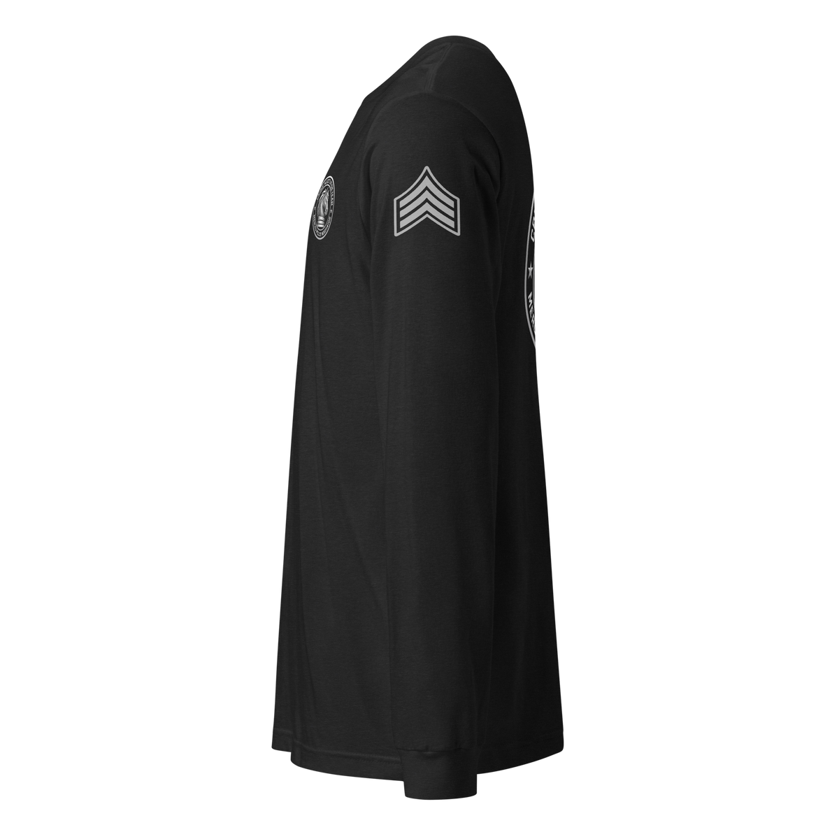 Left-side view of SLYR Apparel CNT Sergeant Long Sleeve Shirt in black heather