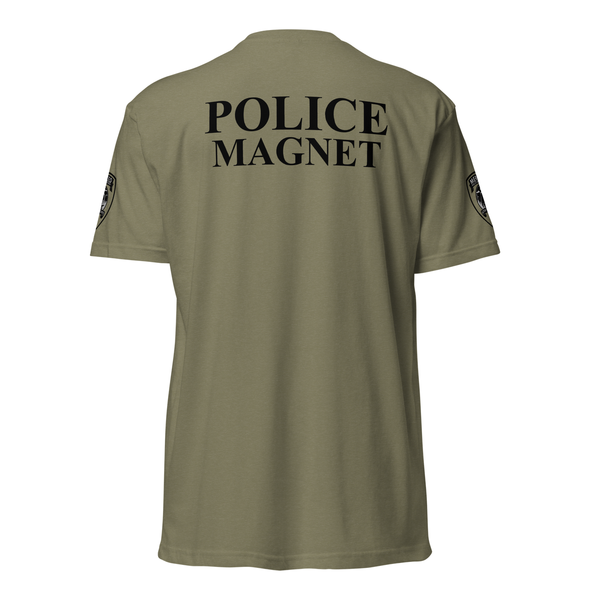 Back view of military green SLYR Apparel MAGNET Task Force Police Raid T-Shirt
