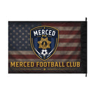 SLYR Apparel Merced Football Club double-sided flag with American flag soccer emblem