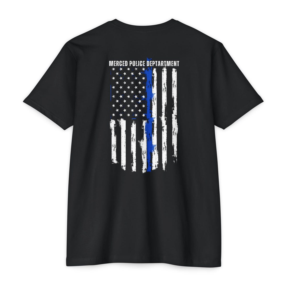 SLYR Apparel Merced Police Support Tee with thin blue line American flag