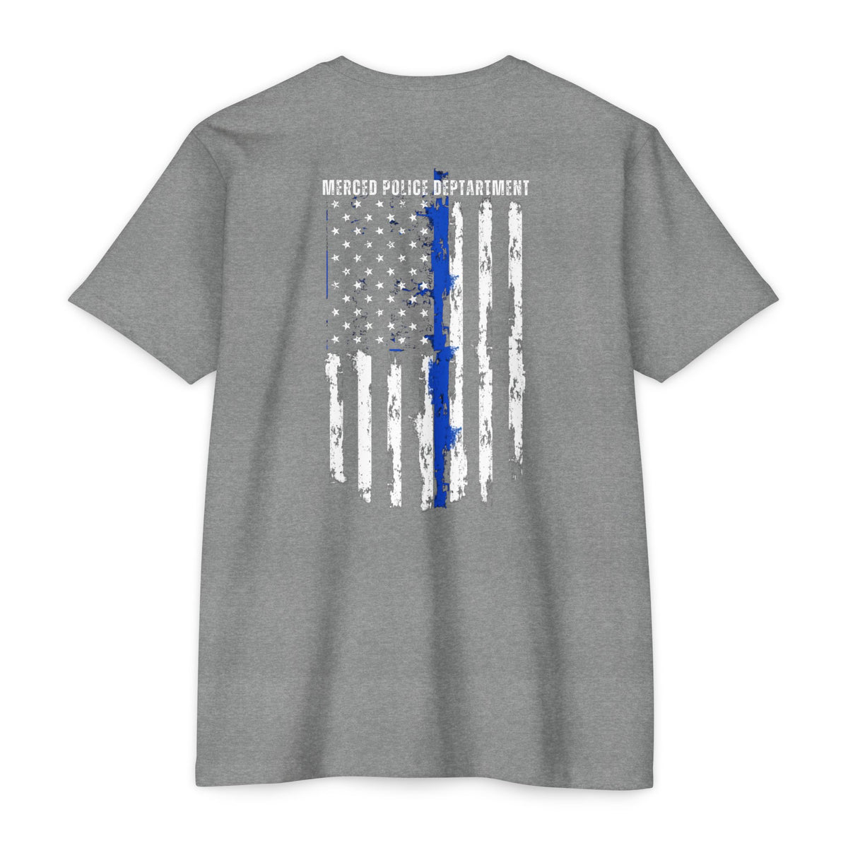SLYR Apparel Merced Police Support Tee with thin blue line American flag