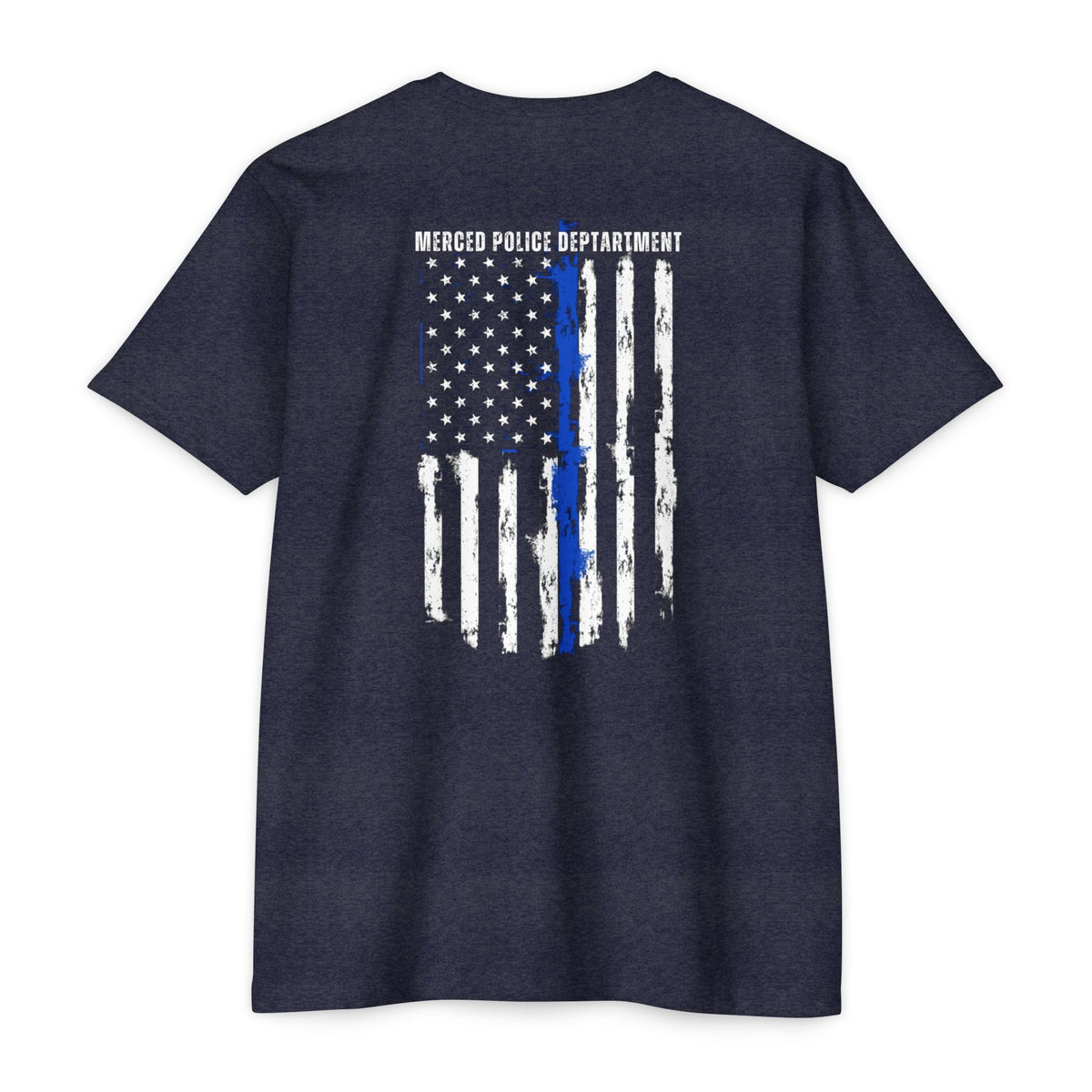 SLYR Apparel Merced Police Support Tee with thin blue line American flag