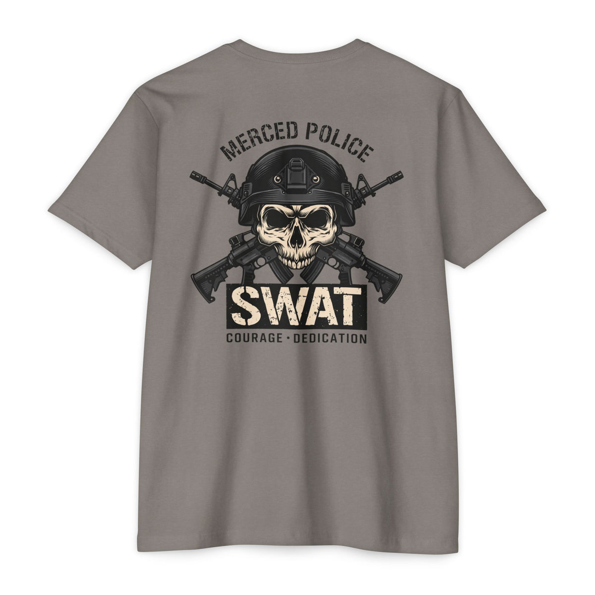 SLYR Apparel Merced Police SWAT Courage and Dedication Next Level 6210 T-Shirt