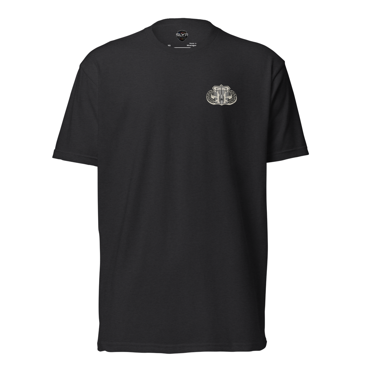 Front view of SLYR Apparel MPD Bomb Squad T-Shirt in black